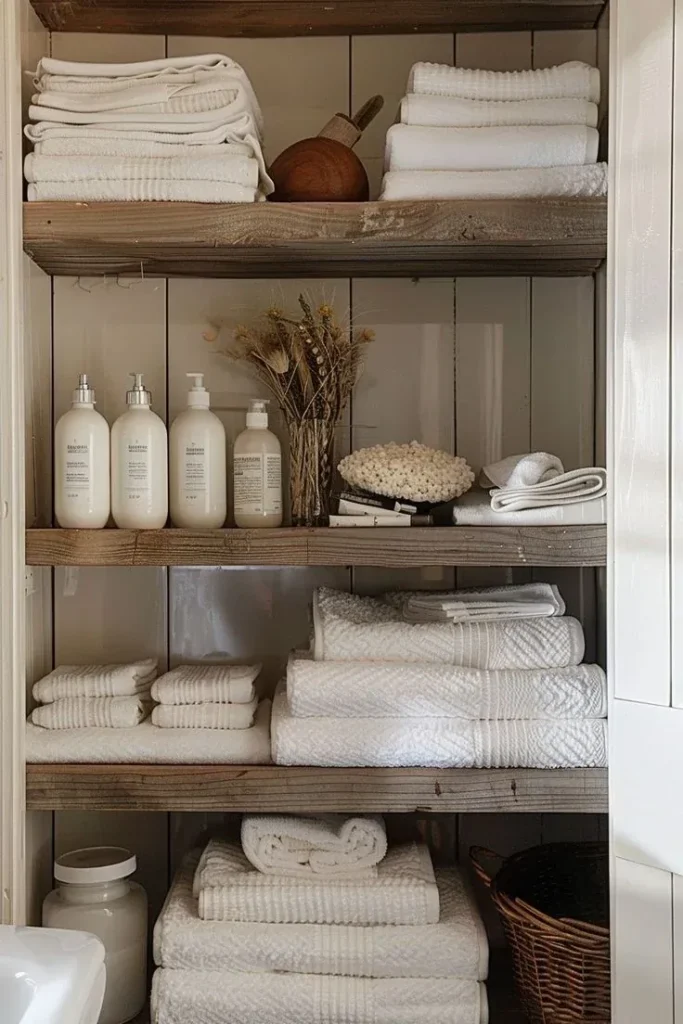 7 Small Bathroom Shelf Ideas for Towels, Jars, and Baskets